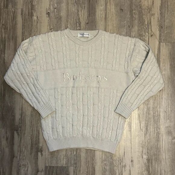 Vintage Burberrys Of London Chunky Cable Knit Wool Sweater Size S